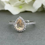 2ct Pear Cut Peach Morganite Halo Solitaire Engagement Ring 14k WhiteGold Finish