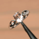 1ct Engagement Ring Oval Cut Peach Morganite Stylish Trilogy 14k White Gold Over