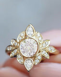 2.25ct Round Cut Diamond Engagement Ring Floral Art Deco 14k Yellow Gold Finish