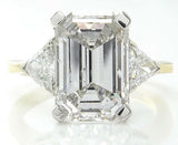 3ct Emerald Cut Diamond Trillion Accent Engagement Ring 14k Yellow Gold Finish