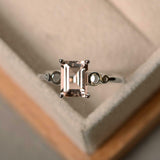 1.5ct Engagement Ring Emerald Cut Peach Morganite Solitaire 14k WhiteGold Finish