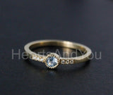 0.3ct Round Cut Simulated Blue Aquamarine Minimalist Ring 14k Yellow Gold Plated