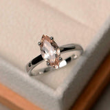 1ct Marquise Cut Peach Morganite Engagement Ring Solitaire 14k White Gold Finish