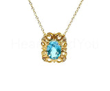 1ct Oval Cut Simulated Blue Topaz Hollow Stylish Pendant 14k Yellow Gold Plated