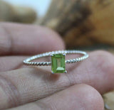 1ct Engagement Ring Emerald Cut Green Peridot Twist Solitaire 14k WhiteGold Over