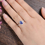 2.2ct Oval Cut Blue Tanzanite Halo Promise Engagement Ring 14k White Gold Finish