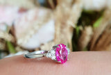 1.5ct Oval Cut Pink Sapphire Engagement Ring 14k White Gold Over Trilogy Promise