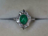 2ct Engagement Ring Oval Cut Green Emerald Halo Solitaire 14k White Gold Finish