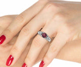 1.6ct Round Cut Red Garnet Floral Filigree Solitaire Ring 14k White Gold Finish