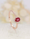 1.5ct Oval Cut Red Garnet Engagement Ring Vintage Halo Star 14k Rose Gold Finish