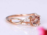 1.5ct Round Morganite Engagement Ring Floral Leaf Solitaire 14k Rose Gold Finish