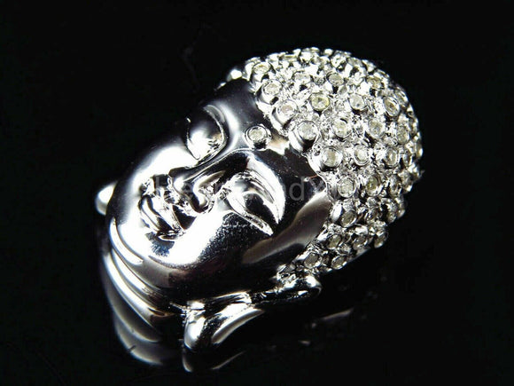 0.9ct Round Cut Moissanite Buddha Head Pendant 14k White Gold Plated NO CHAIN
