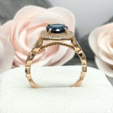 2.2ct Engagement Ring Round Cut London Blue Topaz Halo 14k Yellow Gold Finish