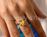 2.3ct Emerald Cut Simulated Citrine Halo Engagement Ring 14K Yellow Gold Plated