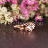 1ct Round Cut Simulated Peach Morganite Split Shank Ring 14k Rose Gold Plated