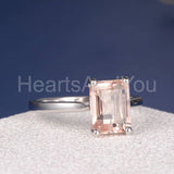 2ct Emerald Cut Simulated Peach Morganite Solitaire Ring 14k White Gold Plated
