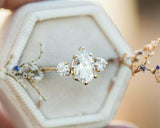 Round Accents Trilogy Engagement Ring 1.5ct Pear Cut Diamond 14k YellowGold Over