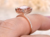 3ct Emerald Cut Peach Morganite Solitaire Engagement Ring 14k Rose Gold Finish
