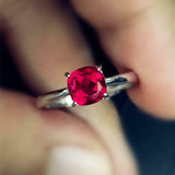 1ct Cushion Cut Pink Ruby Engagement Ring Solitaire Women 14k Yellow Gold Finish
