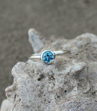 0.5ct Engagement Ring Round Cut Blue Topaz Solitaire Women 14k White Gold Finish