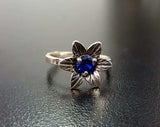 1ct Engagement Ring Round Cut Blue Sapphire Flower Solitaire 14k White Gold Over