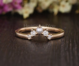 0.5ct Round Simulated Diamond Chevron Curved Pearl Wed Band 14k Rose Gold Plated