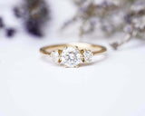 Trillion Accents Trilogy Engagement Ring 1.6ct Round Diamond 14k YellowGold Over