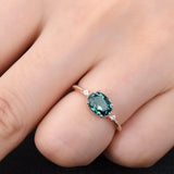 1.1ct Oval Cut Green Emerald Solitaire Engagement Ring 14k Rose Gold Finish