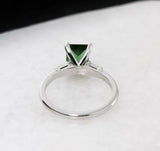 1.5ct Green Emerald Cut Diamond Trilogy Engagement Ring 14k White Gold Finish