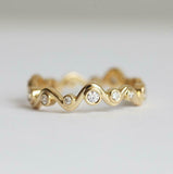 1ct Round Cut VVS1D Diamond Wedding Ring Band Wave Design 14k Yellow Gold Finish