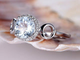 1.4ct Round Cut Blue Aquamarine Halo Engagement Ring 14k White Gold Finish