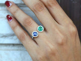 3ct Engagement Ring Cushion Cut Blue Sapphire Open Cuff 14k White Gold Finish