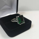 1.5ct Green Emerald Split Band Solitaire Engagement Ring 14k White Gold Finish