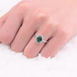 1.5ct Oval Cut Green Emerald Engagement Ring 14k White Gold Finish Floral Design