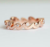 1ct Round Cut VVS1D Diamond Wedding Ring Band Wave Design 14k Rose Gold Finish