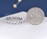 2.1ct Round Cut Moissanite Eternity Dual Row Wedding Band 14k White Gold Plated