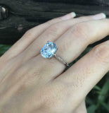 1.2ct Oval Cut Blue Aquamarine Engagement Ring Solitaire 14k White Gold Finish
