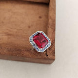 2.1ct Engagement Ring Emerald Cut Pink Ruby Tanzanite Halo 14k White Gold Finish