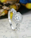 2.5ct Round Diamond Engagement Ring 14k White Gold Over Milgrain Hexagon Shape