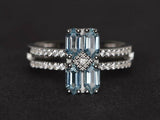 2ct Engagement Ring Hexagon Cut Blue Aquamarine Split Shank 14k WhiteGold Finish