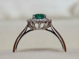 1.76ct Oval Cut Green Emerald Floral Halo Engagement Ring 14k White Gold Finish