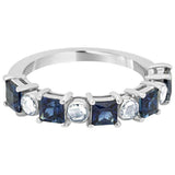 3ct Princess Cut Blue Sapphire Wedding Band Half Eternity 14k White Gold Finish