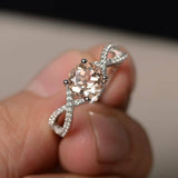 1.9ct Round Cut Peach Morganite Engagement Ring 14k White Gold Finish Infinity