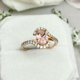 2.3ct Oval Peach Morganite Engagement Ring Swirl Solitaire 14k Yellow Gold Over