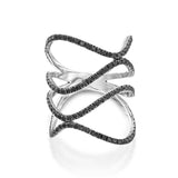 Unique Statement Engagement Ring 1.3ct Round Black Diamond 14k White Gold Finish