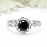 2ct Round Black Diamond Engagement Ring Vintage Halo Art Deco 14k WhiteGold Over