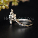 0.11ct Round Cut Moissanite Vine Leaf Chevron Wedding Band 14K White Gold Plated