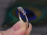 0.5ct Round Cut Blue Sapphire Engagement Ring 5 Stone Promise 14k WhiteGold Over
