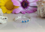 0.5ct Round Cut Blue Topaz Solitaire Trilogy Engagement Ring 14k White Gold Over