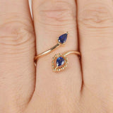 1ct Pear Blue Sapphire Two Stone Open Bypass Engagement Ring 14k YellowGold Over
